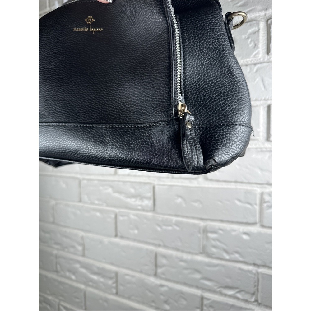 Nanette Lepore Black Pebbled Faux Leather Dome Satchel Bag Gold Hardware Y2K - Picture 8 of 8